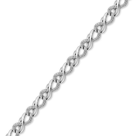 Macy's Diamond Accent Textured Infinity Link Bracelet in Fine Silver-Plated - Picture 2 of 4